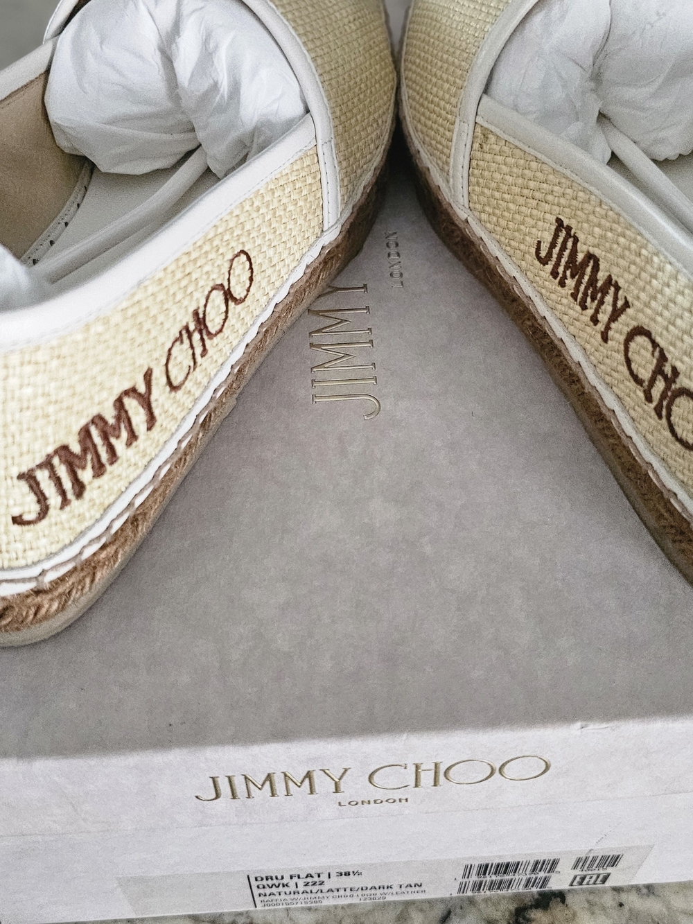 Jimmy Choo Cream and Brown Espadrille Flats